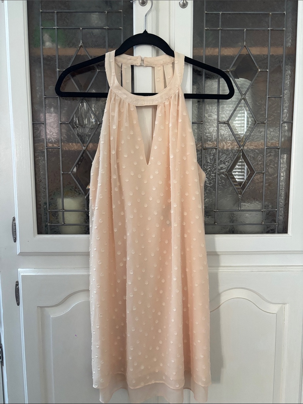 BCBG MAXAZRIA Sleeveless Blush Halter Mini Dress with Keyhole Neck
